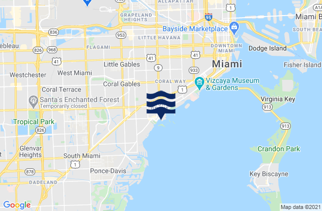 Mappa delle Getijden in Dinner Key Marina Biscayne Bay, United States