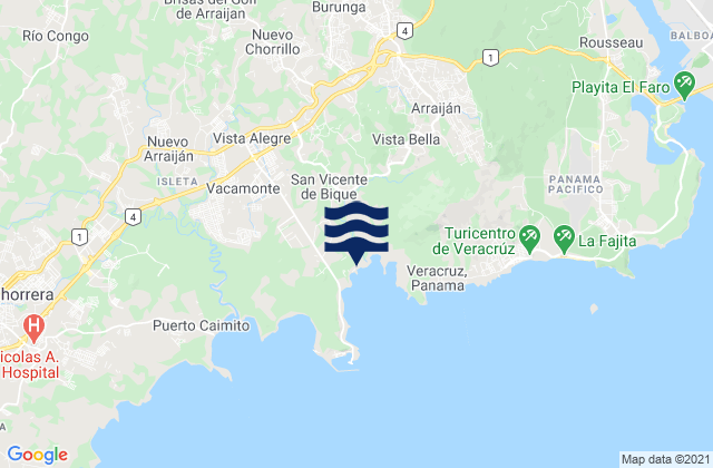 Mappa delle Getijden in Distrito Arraiján, Panama