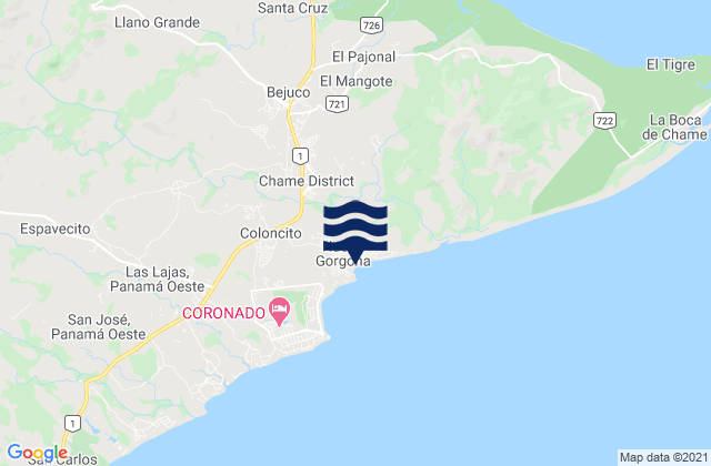Mappa delle Getijden in Distrito de Chame, Panama