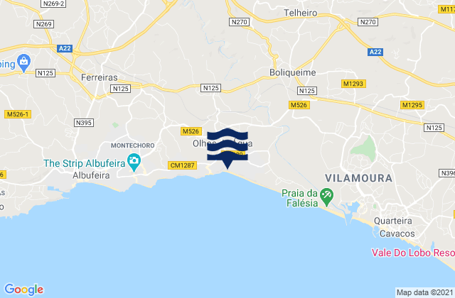 Mappa delle Getijden in Distrito de Faro, Portugal
