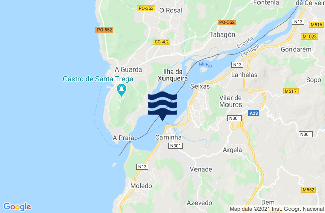 Mappa delle Getijden in Distrito de Viana do Castelo, Portugal