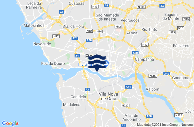 Mappa delle Getijden in Distrito do Porto, Portugal
