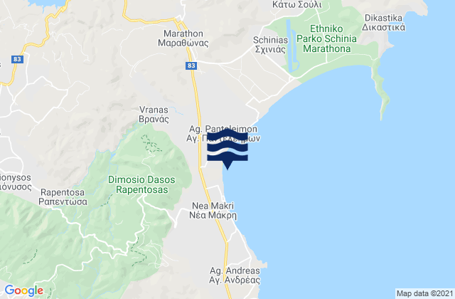 Mappa delle Getijden in Diónysos, Greece