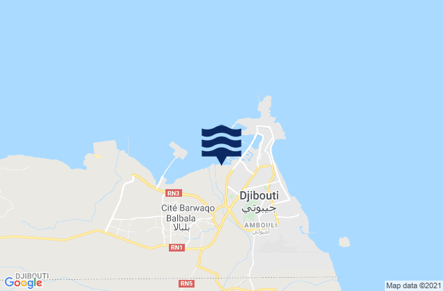Mappa delle Getijden in Djibouti Gulf of Aden, Somalia