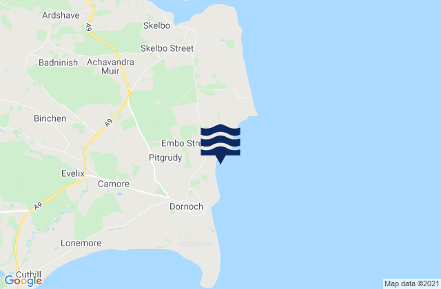 Mappa delle Getijden in Dornoch (North) Beach, United Kingdom