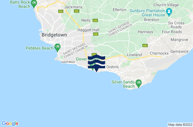Mappa delle Getijden in Dover Beach, Barbados