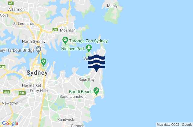 Mappa delle Getijden in Dover Heights, Australia