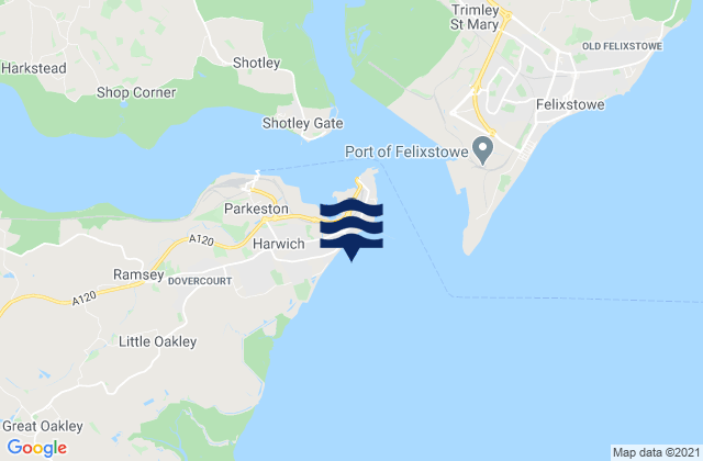 Mappa delle Getijden in Dovercourt Bay, United Kingdom