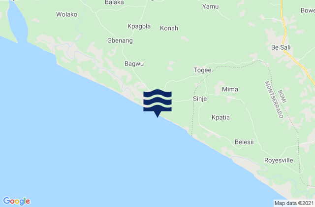 Mappa delle Getijden in Dowein District, Liberia