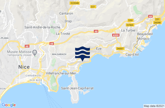 Mappa delle Getijden in Drap, France