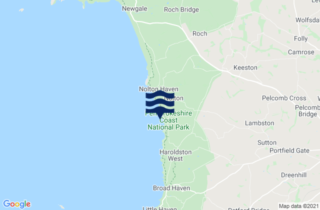 Mappa delle Getijden in Druidston Haven Beach, United Kingdom
