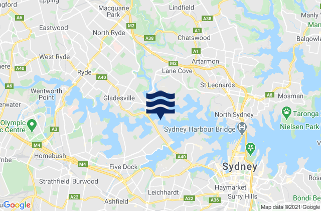Mappa delle Getijden in Drummoyne, Australia