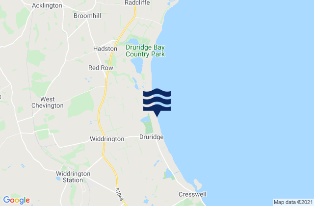 Mappa delle Getijden in Druridge Bay Beach, United Kingdom