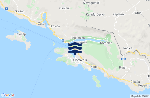 Mappa delle Getijden in Dubrovačko-Neretvanska Županija, Croatia