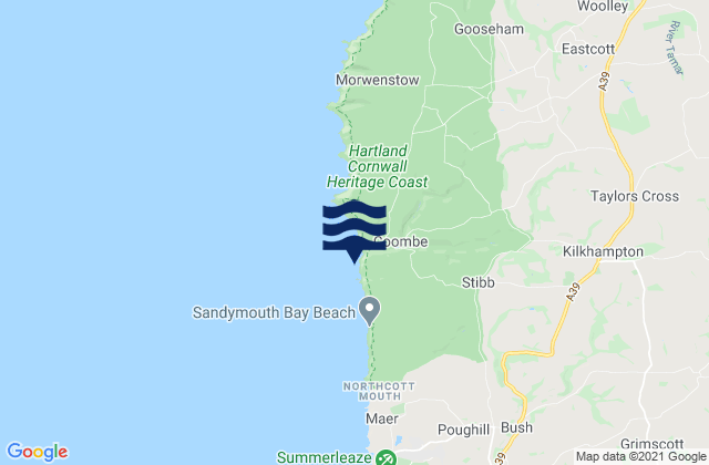 Mappa delle Getijden in Duckpool Beach, United Kingdom