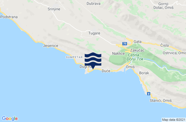 Mappa delle Getijden in Dugi Rat Općina, Croatia