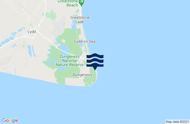 Mappa delle Getijden in Dungeness Beach, United Kingdom