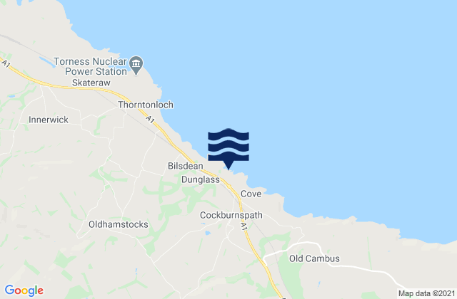 Mappa delle Getijden in Dunglass Beach, United Kingdom