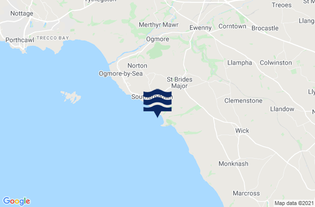 Mappa delle Getijden in Dunraven Bay Beach, United Kingdom