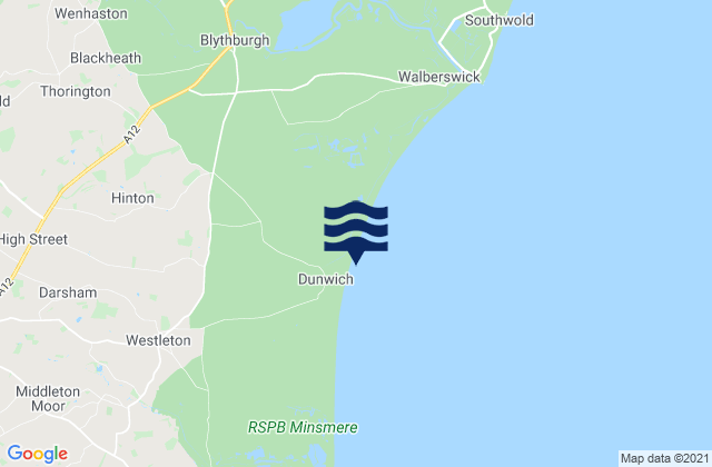 Mappa delle Getijden in Dunwich Beach, United Kingdom