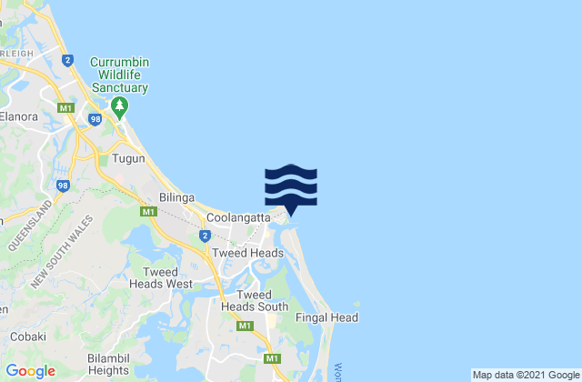 Mappa delle Getijden in Duranbah Beach Tweed Heads, Australia