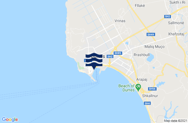Mappa delle Getijden in Durrës District, Albania