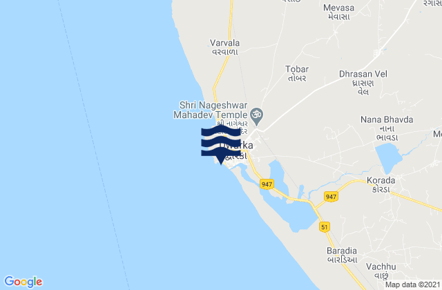 Mappa delle Getijden in Dwarka Beach, India