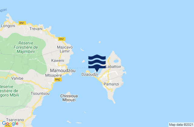 Mappa delle Getijden in Dzaudzi (Ile Mayotte), French Southern Territories