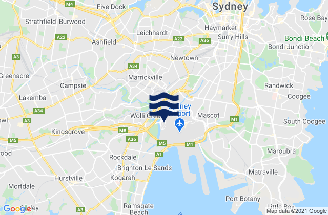 Mappa delle Getijden in Earlwood, Australia