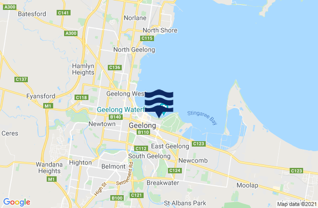 Mappa delle Getijden in East Beach, Australia