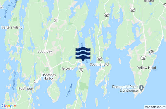 Mappa delle Getijden in East Boothbay, United States