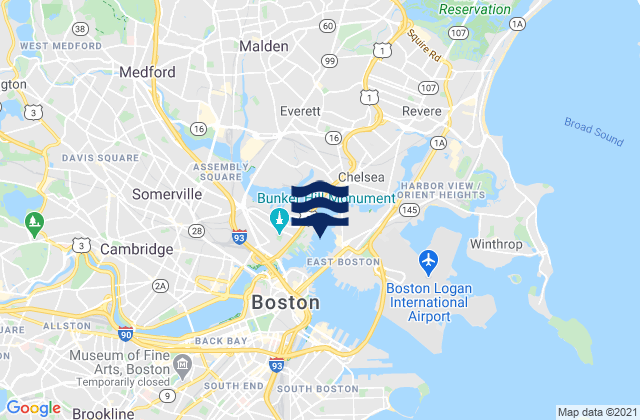 Mappa delle Getijden in East Boston Pier 10 southeast of, United States