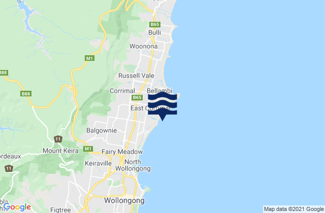Mappa delle Getijden in East Corrimal, Australia