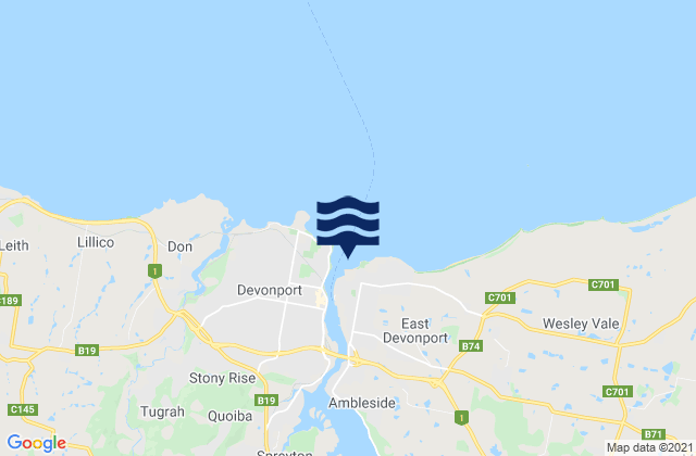 Mappa delle Getijden in East Devonport Beach, Australia