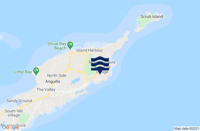 Mappa delle Getijden in East End Village, Anguilla