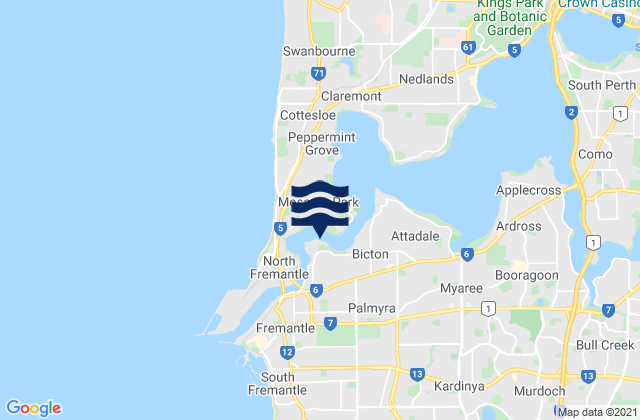 Mappa delle Getijden in East Fremantle, Australia