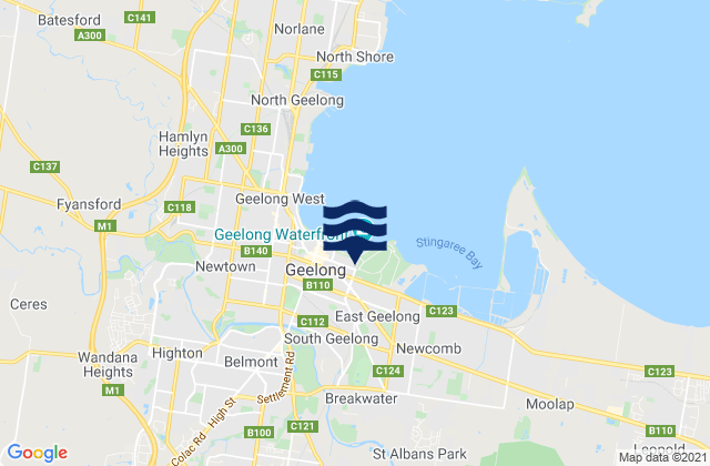 Mappa delle Getijden in East Geelong, Australia