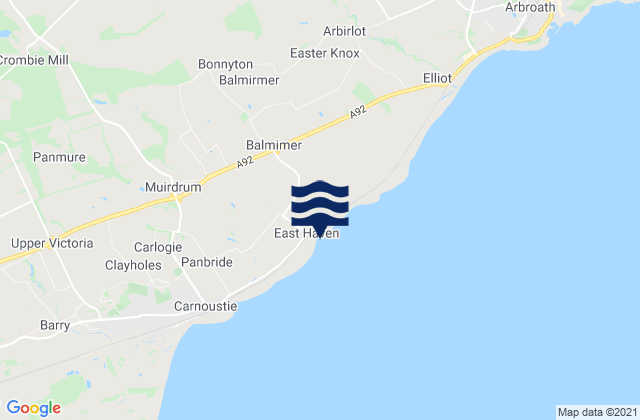 Mappa delle Getijden in East Haven Beach, United Kingdom