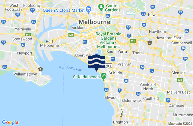 Mappa delle Getijden in East Melbourne, Australia