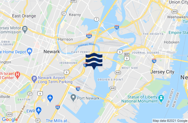 Mappa delle Getijden in East Newark, United States