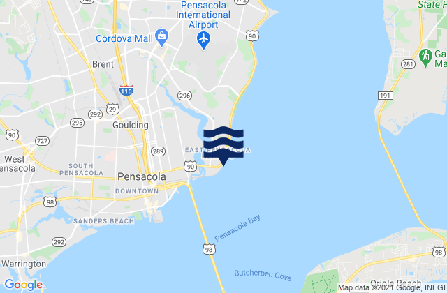 Mappa delle Getijden in East Pensacola Heights, United States