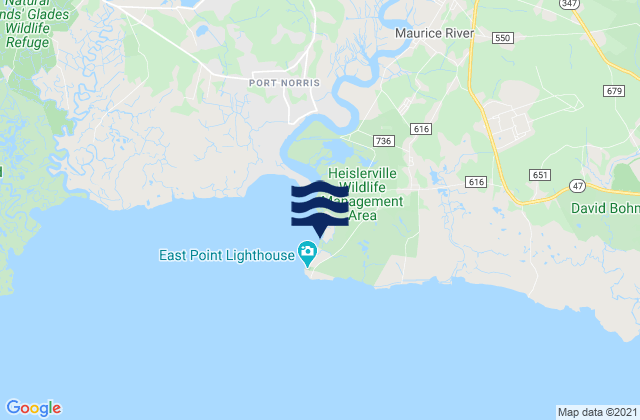 Mappa delle Getijden in East Point (Maurice River Cove), United States