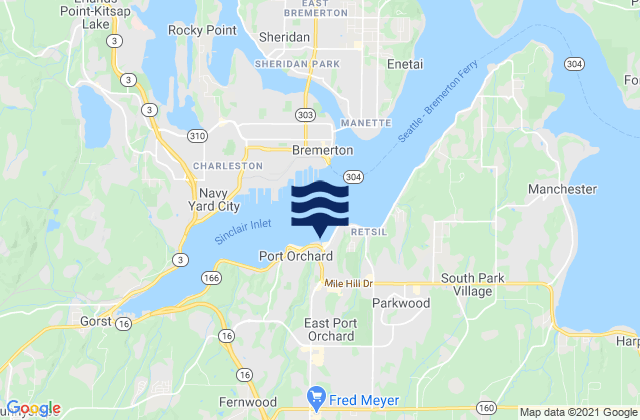 Mappa delle Getijden in East Port Orchard, United States