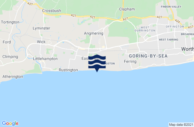 Mappa delle Getijden in East Preston and Angmering Beach, United Kingdom