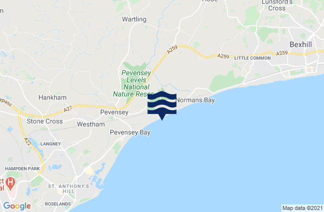 Mappa delle Getijden in East Sussex, United Kingdom