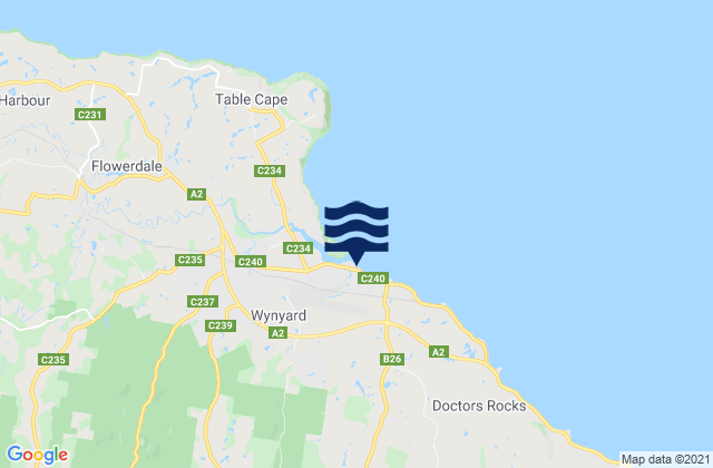 Mappa delle Getijden in East Wynyard Beach, Australia