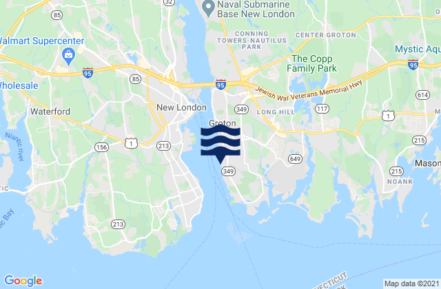 Mappa delle Getijden in Eastern Point Beach Groton, United States
