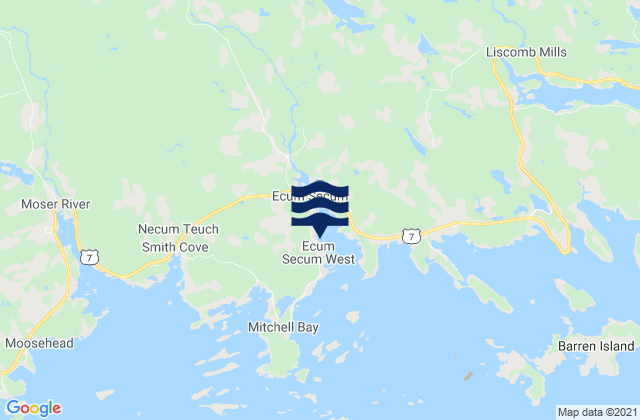 Mappa delle Getijden in Ecum Secum Harbour, Canada