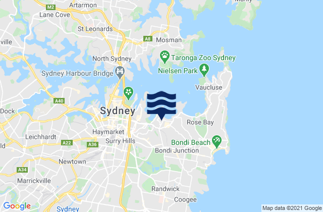 Mappa delle Getijden in Edgecliff, Australia