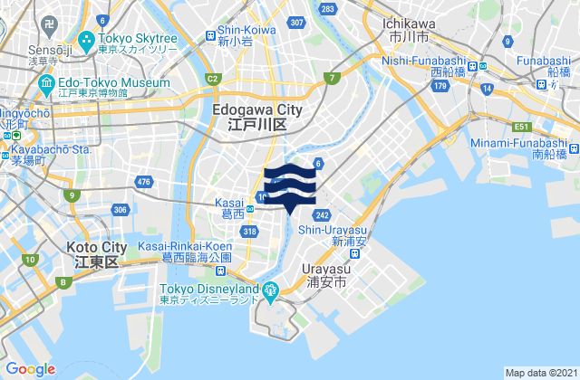 Mappa delle Getijden in Edogawa Ku, Japan